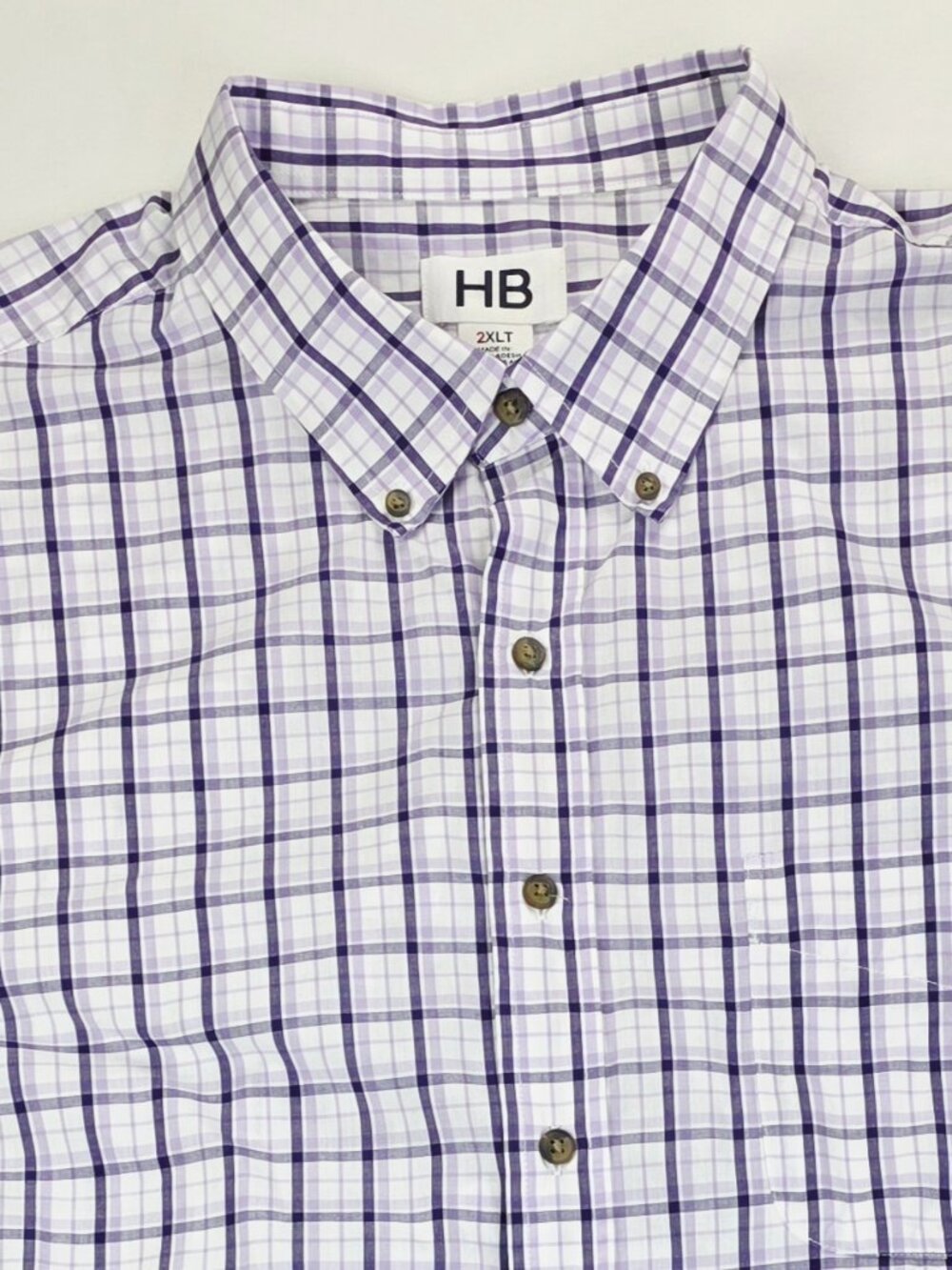 HB Harbor Bay White Plum Lavender Check Mens 2XLT Button Down Long Sleeve Shirt